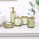 Green Patterned Soap Dispenser with Gold Rim