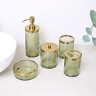 Green Patterned Soap Dispenser with Gold Rim