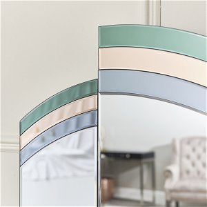 Green, Pink & Blue Glass Art Deco Triple Mirror 74cm x 60cm 