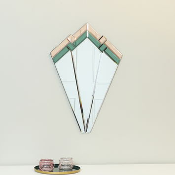 Green & Pink Glass Art Deco Fan Wall Mirror 60cm x 40cm