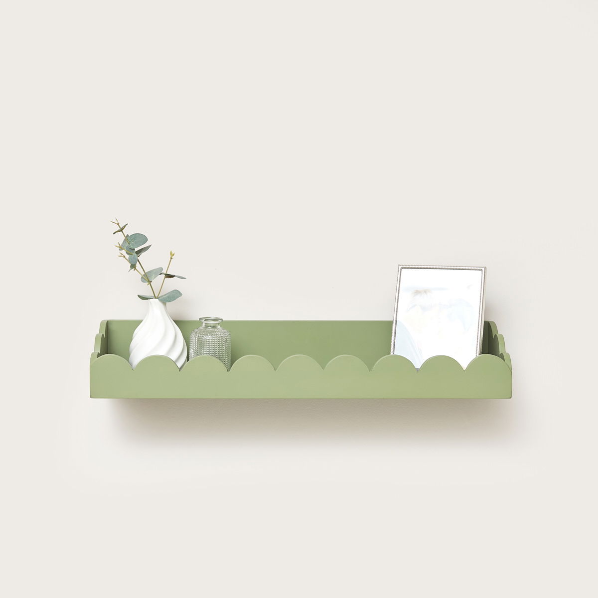 Green Scalloped Wall Storage Shelf 61cm Melody Maison