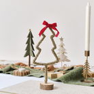 Green Standing Christmas Tree Decoration with Red Bow - 27cm