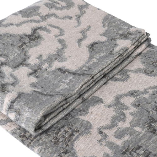 Grey & Cream Natural Waves Design Cotton Throw - 160cm x 136cm