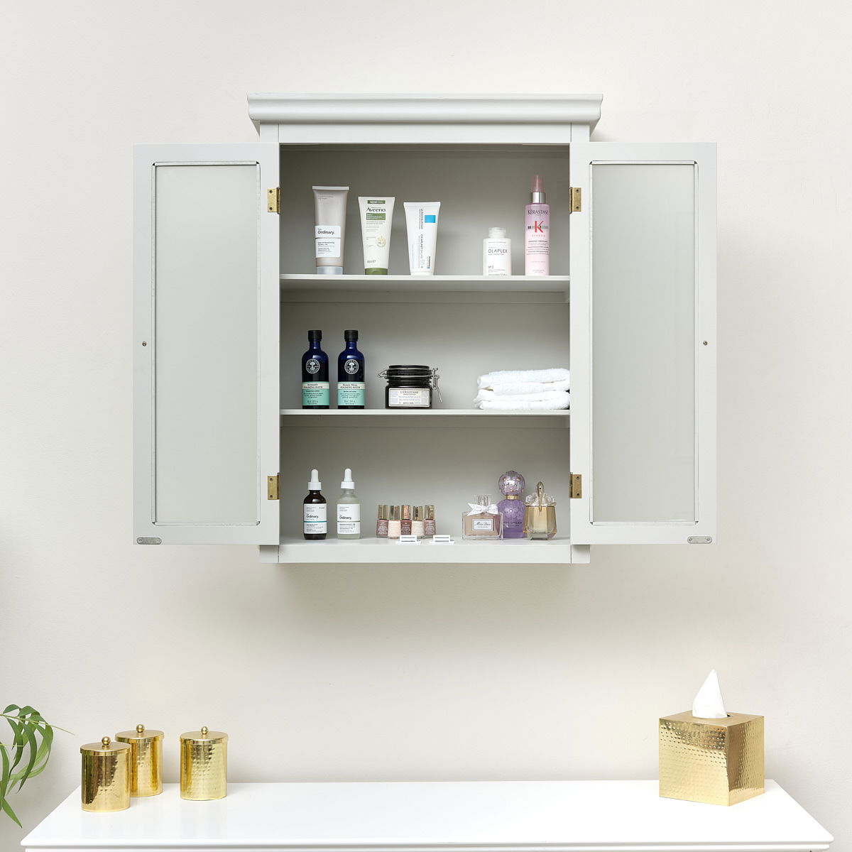 Grey Frosted Glass Fronted Wall Cabinet 75cm x 57cm | Melody Maison