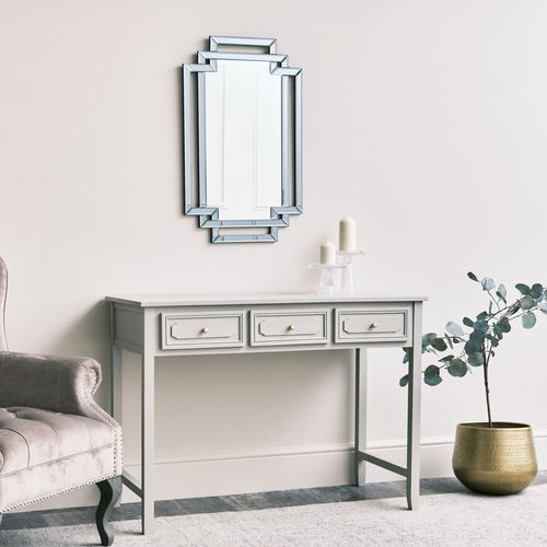 Grey Glass Art Deco Rectangle Wall Mirror - 80cm x 50cm 