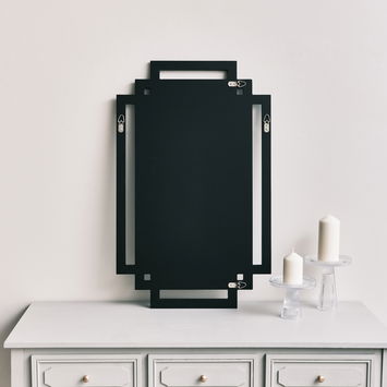 Grey Glass Art Deco Rectangle Wall Mirror - 80cm x 50cm 