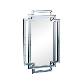 Grey Glass Art Deco Rectangle Wall Mirror - 80cm x 50cm