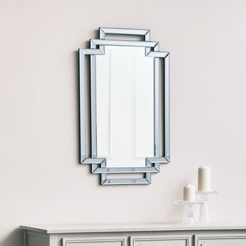 Grey Glass Art Deco Rectangle Wall Mirror - 80cm x 50cm