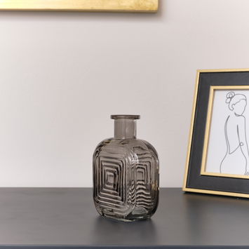 Grey Glass Small Square Shaped Vase 13.7cm