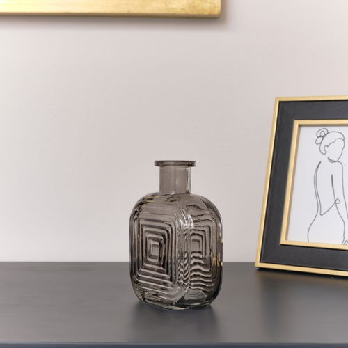 Grey Glass Small Square Shaped Vase 13.7cm