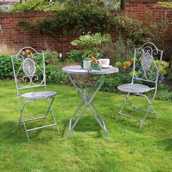 Grey Metal Garden Dining Bistro Set