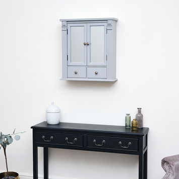 Grey Mirrored Bathroom Cabinet with Drawer Storage