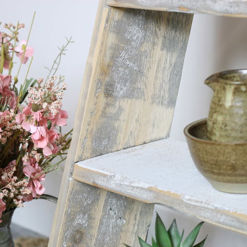 Grey Rustic Wooden Ladder Shelf Unit 