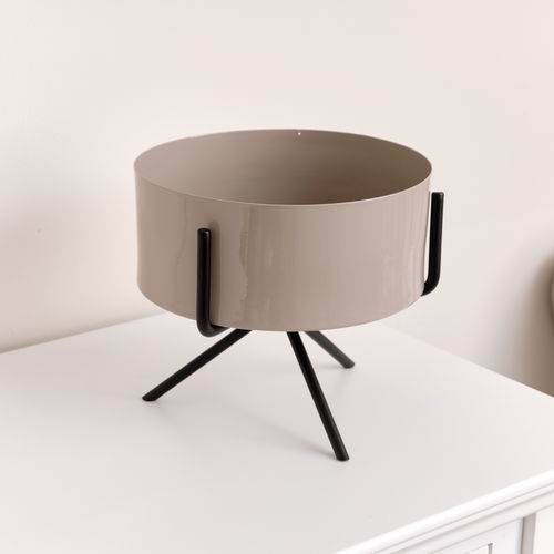 Grey Taupe Metal Planter Pot with Stand - 18cm