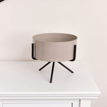 Grey Taupe Metal Planter Pot with Stand - 18cm