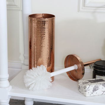 Hammered Copper Metal Toilet Brush Holder