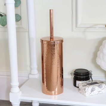 Hammered Copper Metal Toilet Brush Holder