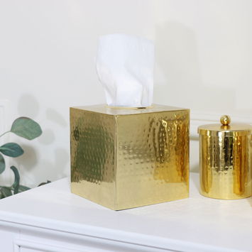 Hammered Gold Metal Tissue Box