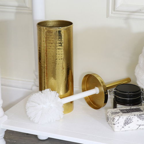 Hammered Gold Metal Toilet Brush Holder