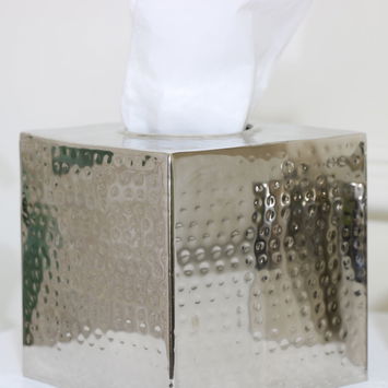 Hammered Silver Metal Tissue Box