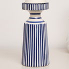 Hand Painted Blue and White Striped Ceramic Candle Holder