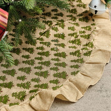 Hessian Tree Print Christmas Tree Skirt - 120cm