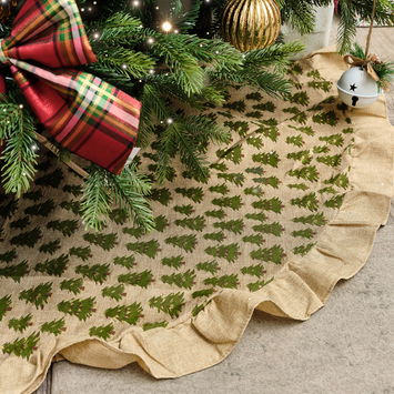Hessian Tree Print Christmas Tree Skirt - 120cm