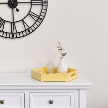 Hexagonal Lemon Yellow Scalloped Tray - 35cm