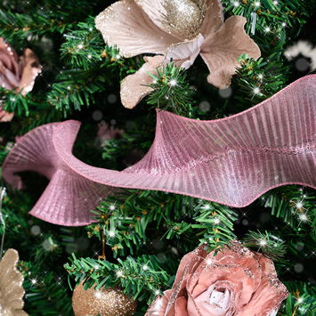 Hot Pink Sparkle Ruffle Christmas Tree Ribbon - 270cm