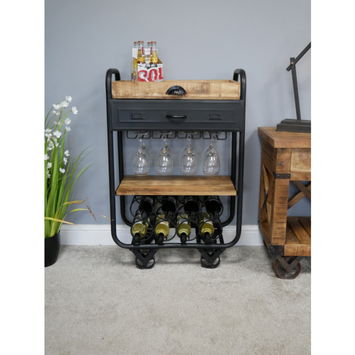 Industrial Metal & Wood Bar Cart Drinks Trolley