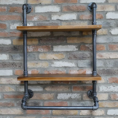 Industrial Metal & Wood Pipe Wall Shelves