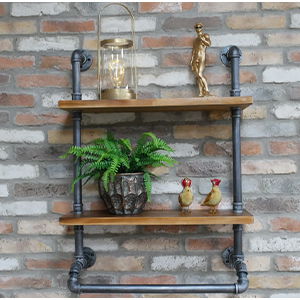 Industrial Metal & Wood Pipe Wall Shelves