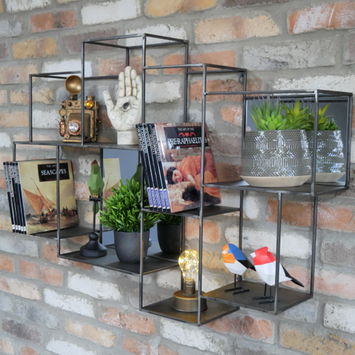 Industrial Multi Mirrored Shelf Wall Unit