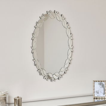Frameless Oval Floral Art Deco Wall Mirror 80cm x 49cm