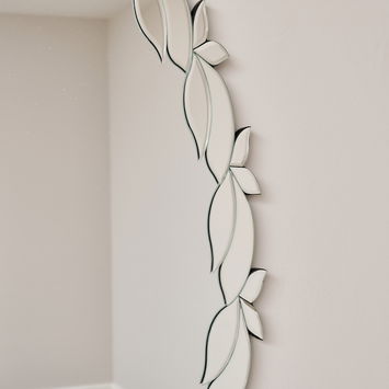 Frameless Oval Floral Art Deco Wall Mirror 80cm x 49cm