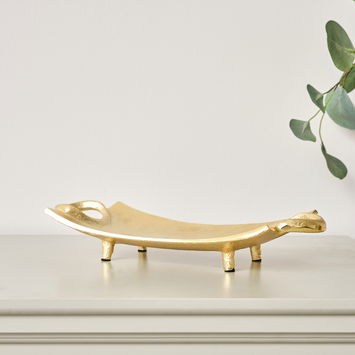 Gold Metal Curved Trinket Tray With Handles - 32cm