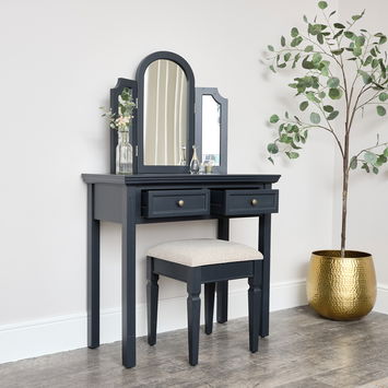 Large Dressing Table, Mirror & Stool Set - Daventry Black Range