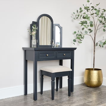 Large Dressing Table, Mirror & Stool Set - Daventry Black Range