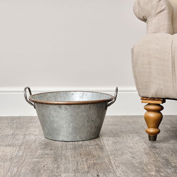 Medium Silver Galvanised Metal Trough Planter Pot - 40cm