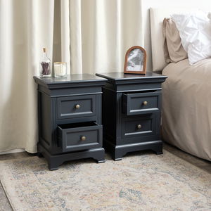 Pair of Black Two Drawer Bedside Tables - Daventry Black Range
