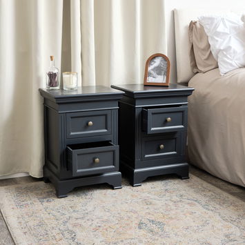 Pair of Black Two Drawer Bedside Tables - Daventry Black Range