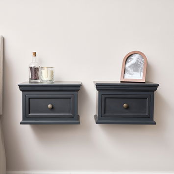 Pair of Black Wall Mounted Bedside Tables - Daventry Black Range