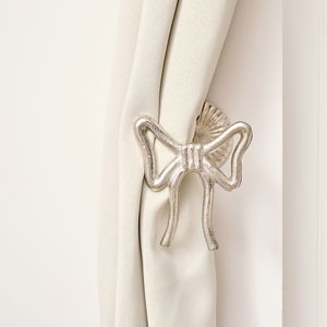 Set of 2 Silver Metal Bow Curtain Tie Backs