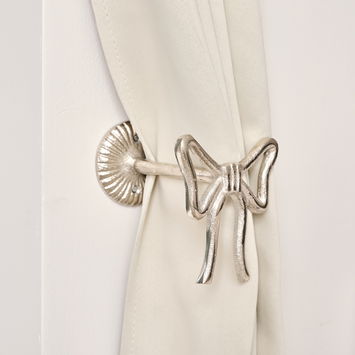 Set of 2 Silver Metal Bow Curtain Tie Backs