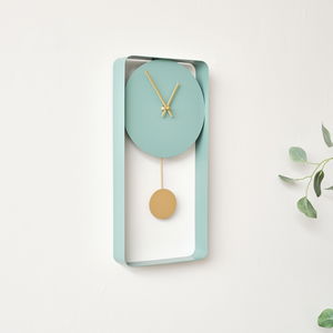 Teal Blue Metal Pendulum Wall Clock 41cm