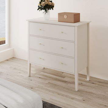 Large 3 Drawer Chest of Drawers and Pair of Bedside Tables - Abbey Pale Ivory Range