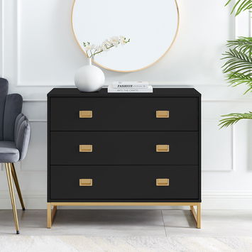 Large 3 Drawer Chest of Drawers and Pair of Bedside Tables - Elle Black Range