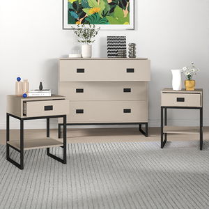 Large 3 Drawer Chest of Drawers and Pair of Bedside Tables - Elle Black Stone Range