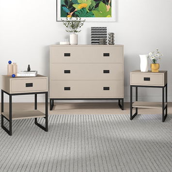 Large 3 Drawer Chest of Drawers and Pair of Bedside Tables - Elle Black Stone Range