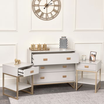 Large 3 Drawer Chest of Drawers and Pair of Bedside Tables - Elle Stone Range